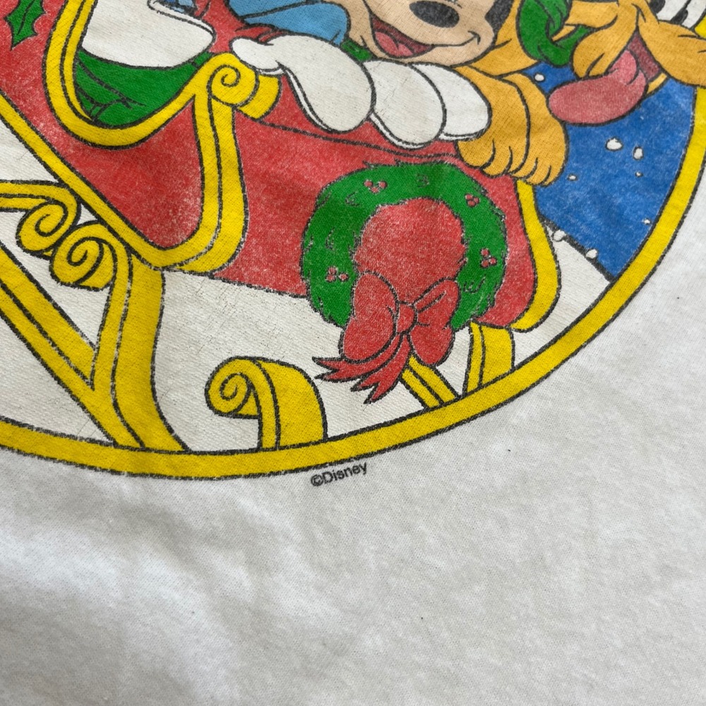 Vintage Disney Graphic T-Shirt Adult Medium White Christmas Sleigh Mickey Minnie - Picture 5 of 9